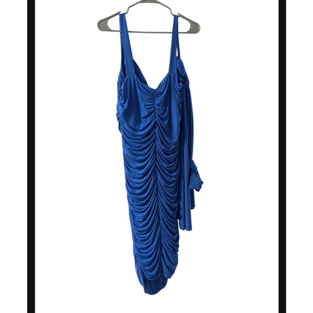 Bailey Blue Ruched Mini Dress XL Made in Canada Sleeveless Bodycon Draped